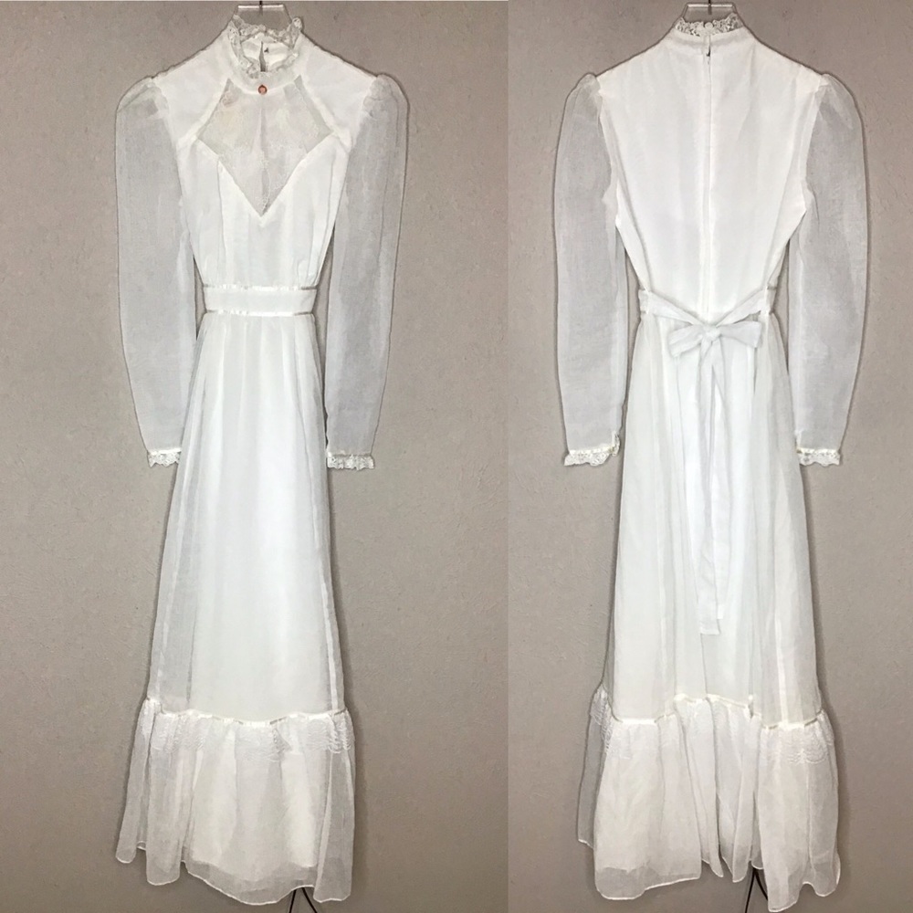 Vintage Candi Jones White Dress Edwardian Bridal Cameo Sz 5